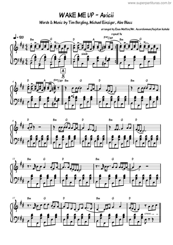 Partitura da música Avicii – Wake Me Up v.4