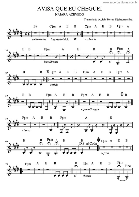 Partitura da música Avisa Que Eu Cheguei