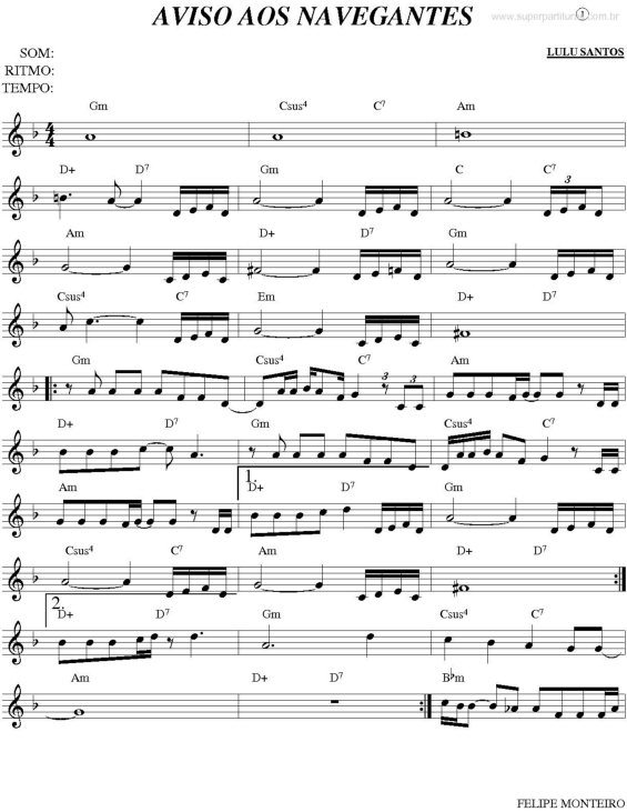 Partitura da música Aviso Aos Navegantes