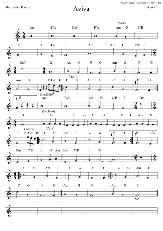 Partitura da música Aviva