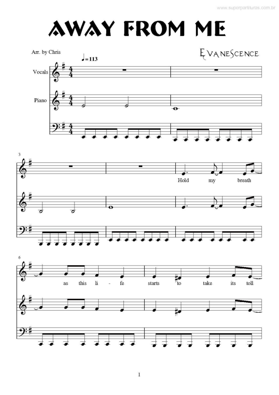 Partitura da música Away From Me