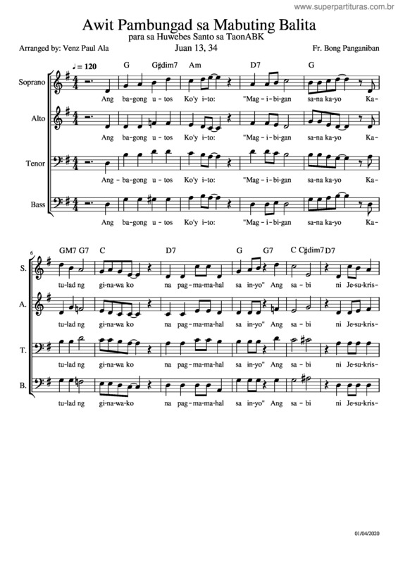 Partitura da música Awit Pambungad Sa Mabuting Balita Para Sa Huwebes Santo Sa Taon Abk v.2
