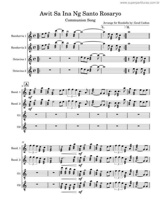 Partitura da música Awit Sa Ina Ng Santo Rosaryo – Rondalla