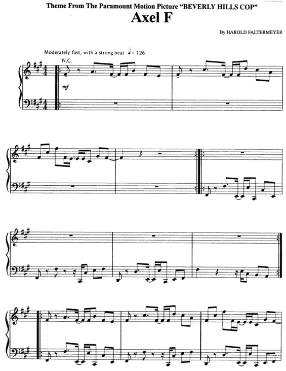 Partitura da música Axel F v.2