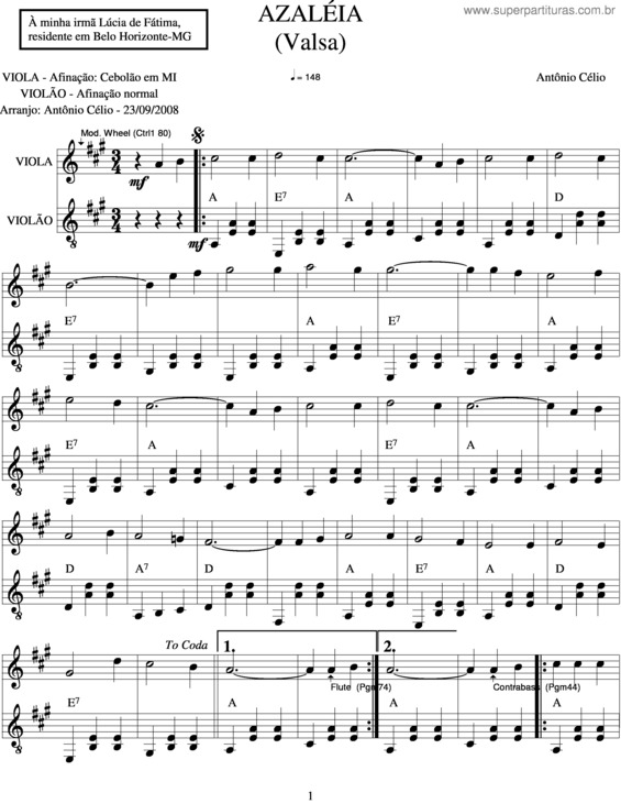 Partitura da música Azaléia