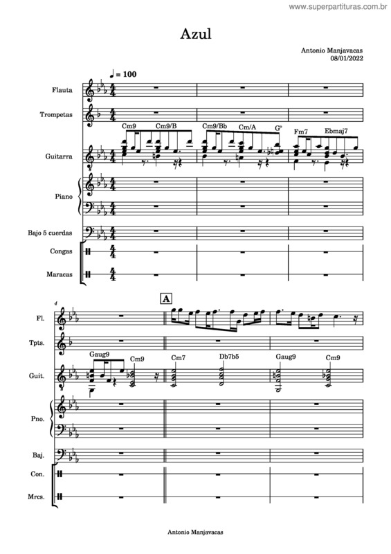 Partitura da música Azul – Antonio Manjavacas