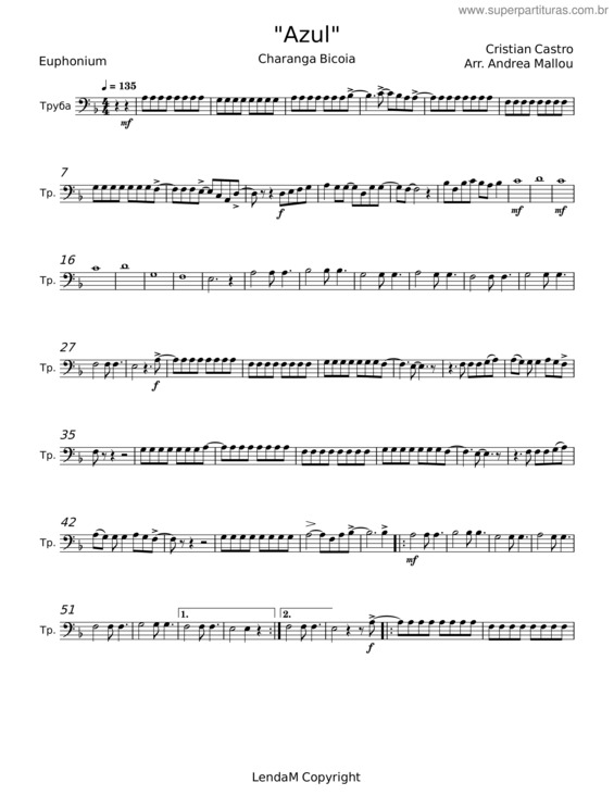 Partitura da música Azul – Cristian Castro