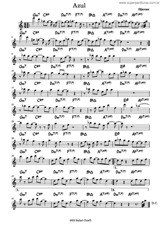 Partitura da música Azul – Djavan Azul