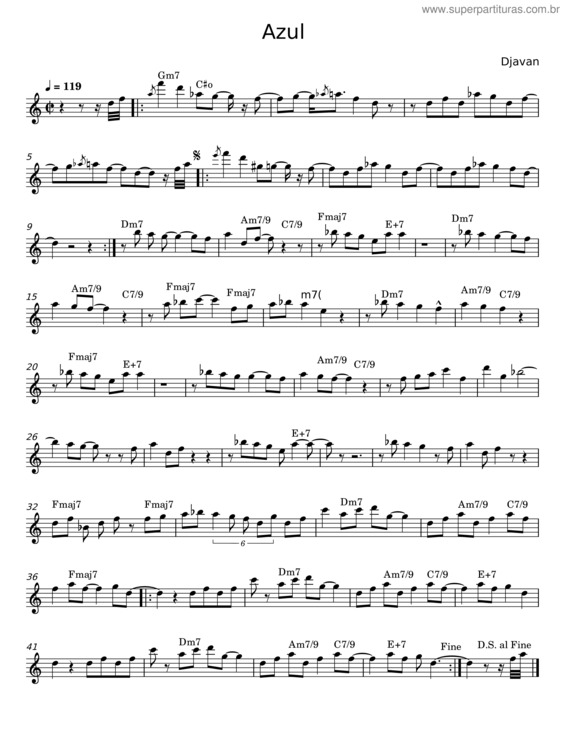 Partitura da música Azul – Djavan v.2