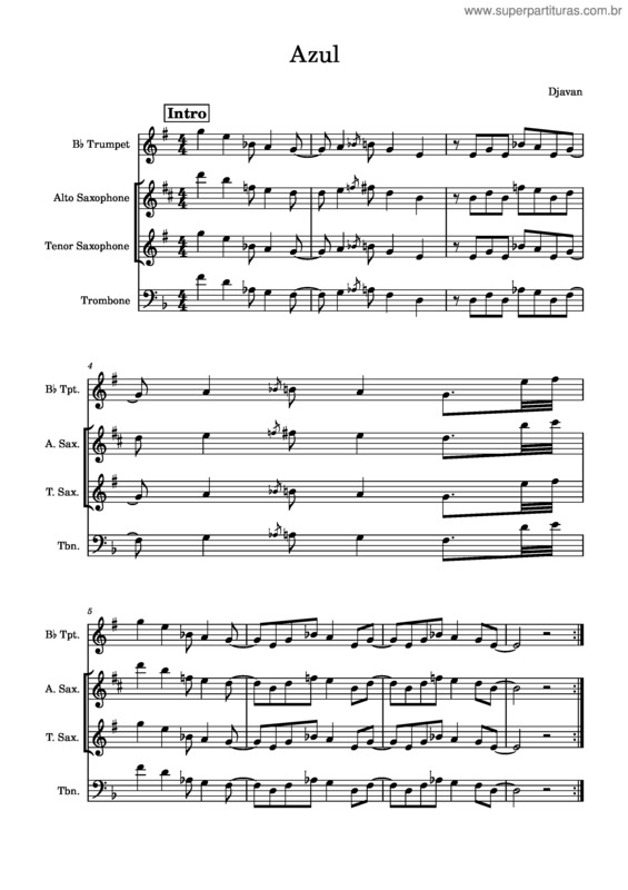 Partitura da música Azul – Djavan
