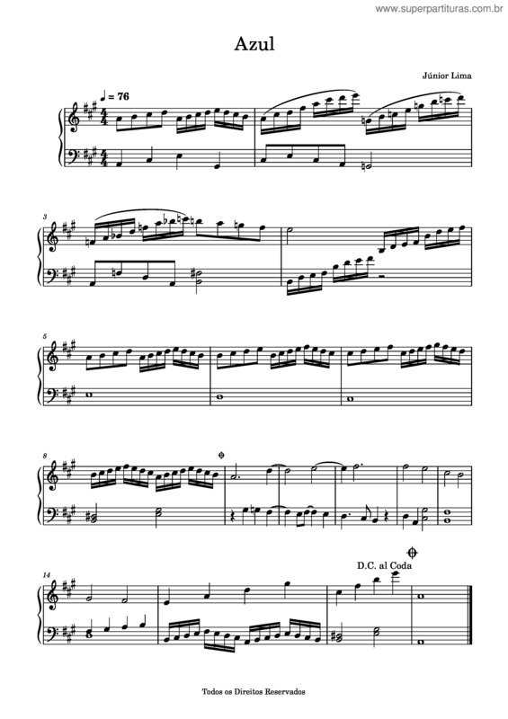 Partitura da música Azul – Júnior Lima