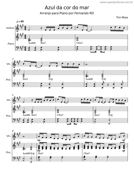 Partitura da música Azul Da Cor Do Mar – Tim Maia v.3