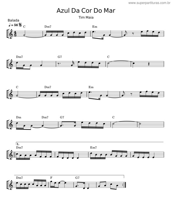 Partitura da música Azul Da Cor Do Mar – Tim Maia v.4