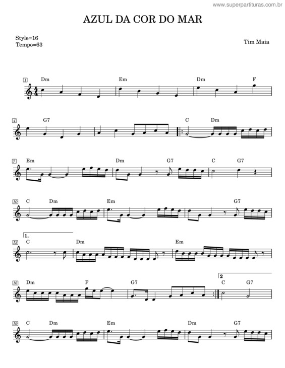 Partitura da música Azul Da Cor Do Mar – Tim Maia v.5