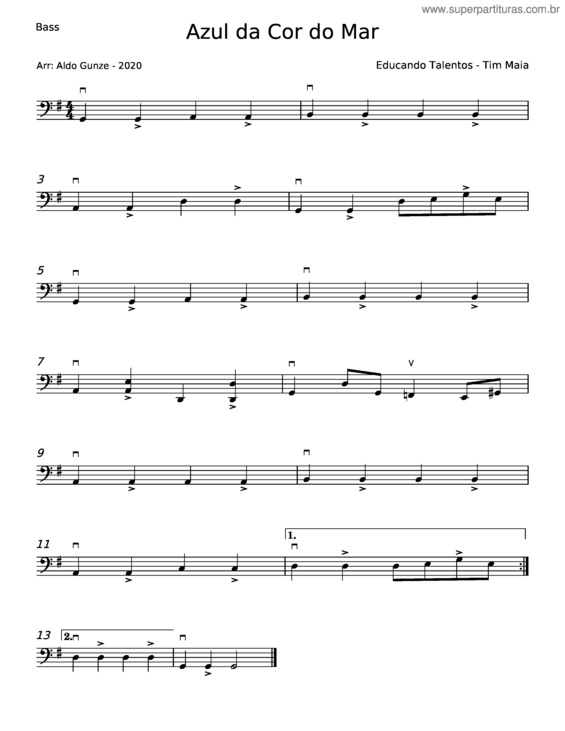 Partitura da música Azul Da Cor Do Mar – Tim Maia v.6