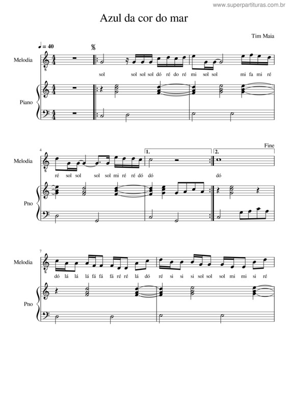 Partitura da música Azul Da Cor Do Mar – Tim Maia v.7