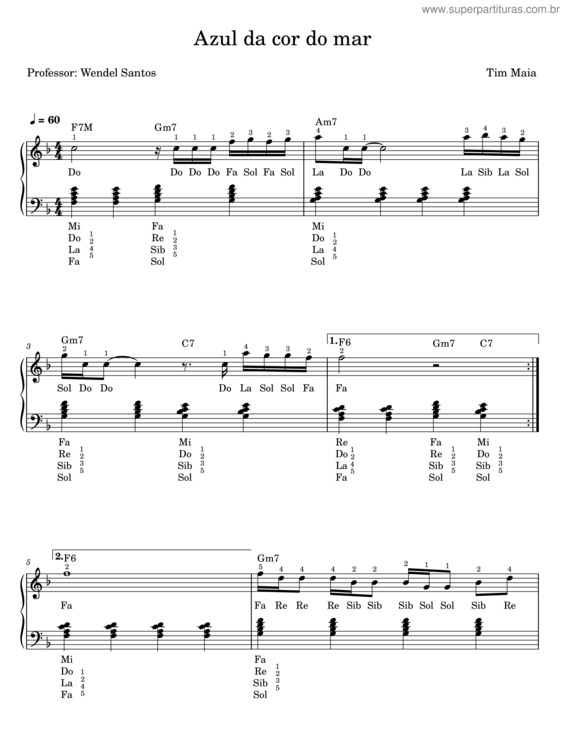 Partitura da música Azul Da Cor Do Mar – Tim Maia v.9