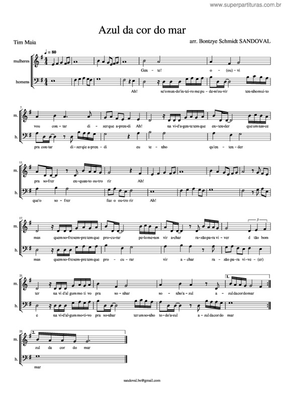 Partitura da música Azul Da Cor Do Mar  Azul Da Cor Do Mar