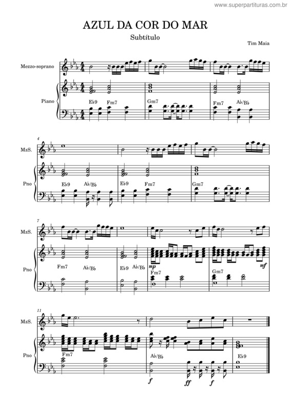 Partitura da música Azul Da Cor Do Mar Solo E Piano