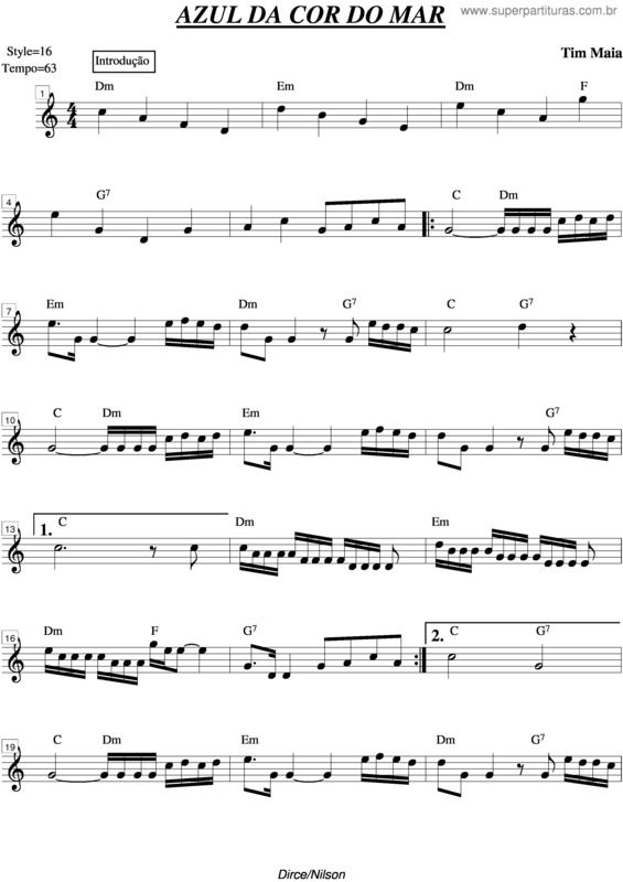 Partitura da música Azul Da Cor Do Mar v.4