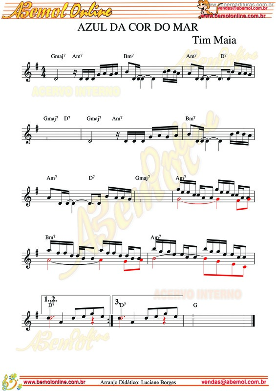 Partitura da música Azul Da Cor Do Mar v.5