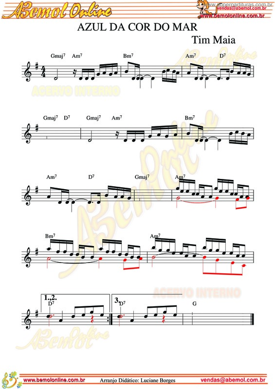 Partitura da música Azul Da Cor Do Mar v.5