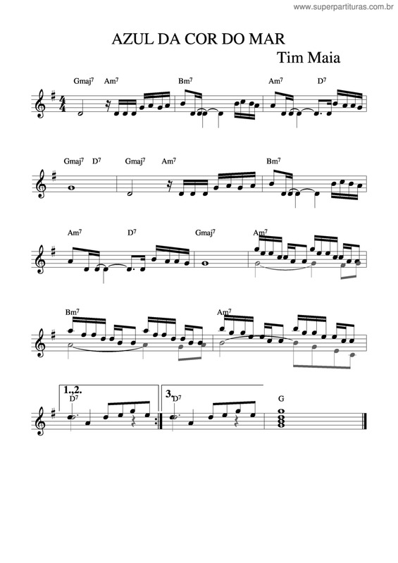 Partitura da música Azul Da Cor Do Mar v.9