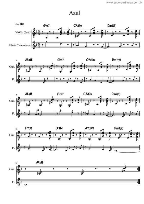 Partitura da música Azul Djavan