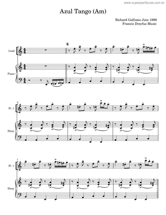 Partitura da música Azul Tango – Richard Galliano