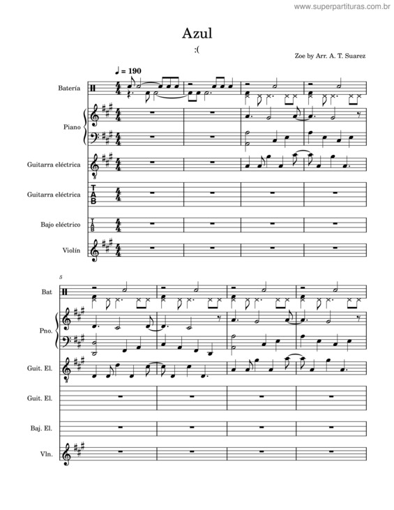 Partitura da música Azul v.2