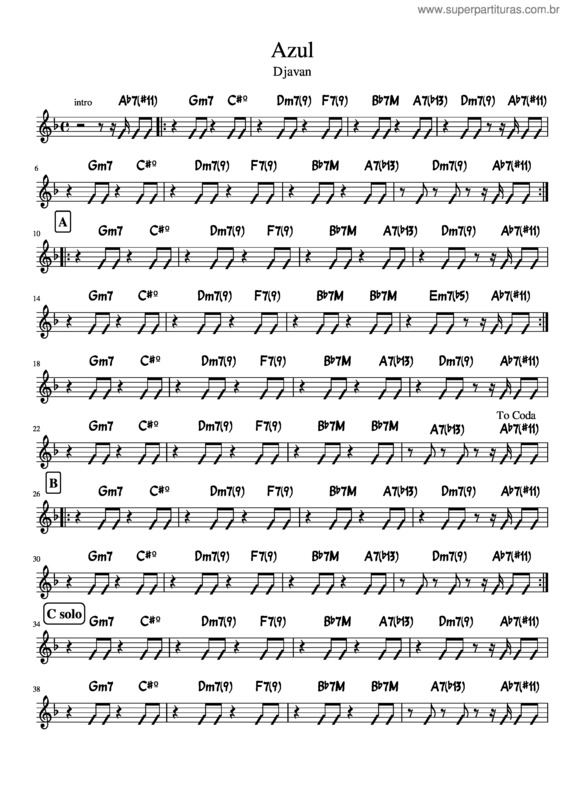 Partitura da música Azul v.3
