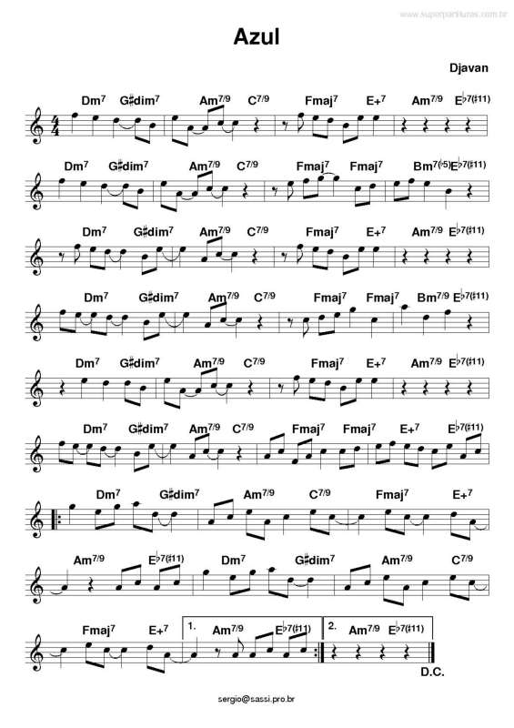 Partitura da música Azul