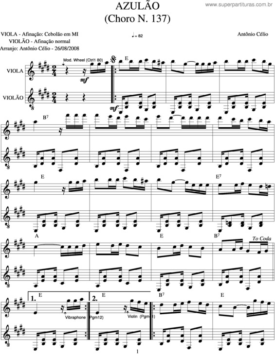 Partitura da música Azulao