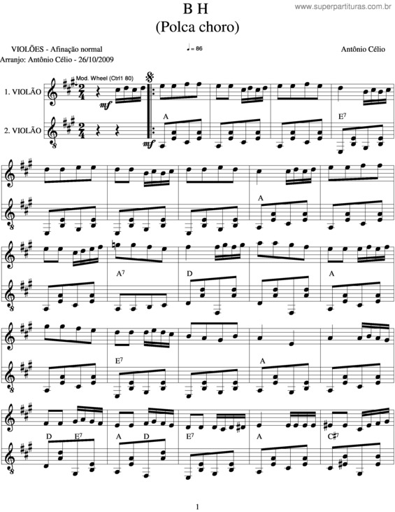 Partitura da música B.H.