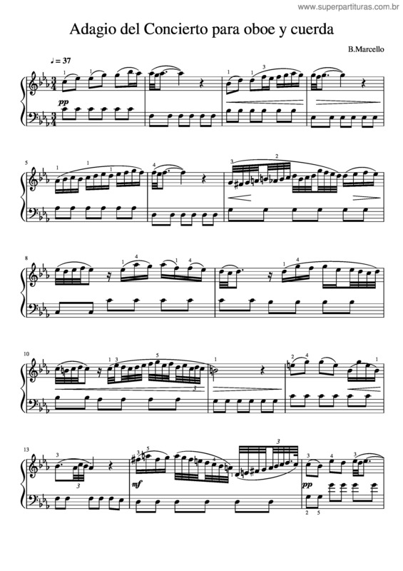 Partitura da música B.Marcello. Adagio Del Concierto Para Oboe Y Cuerda
