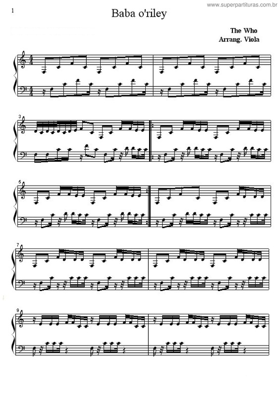 Partitura da música Baba O`riley