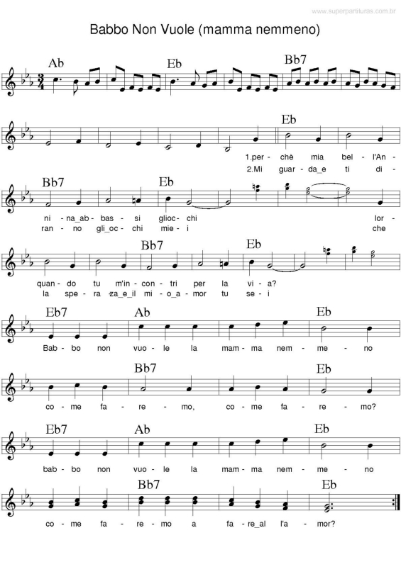 Partitura da música Babbo Non Vuole (mamma nemmeno)