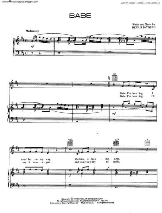 Partitura da música Babe