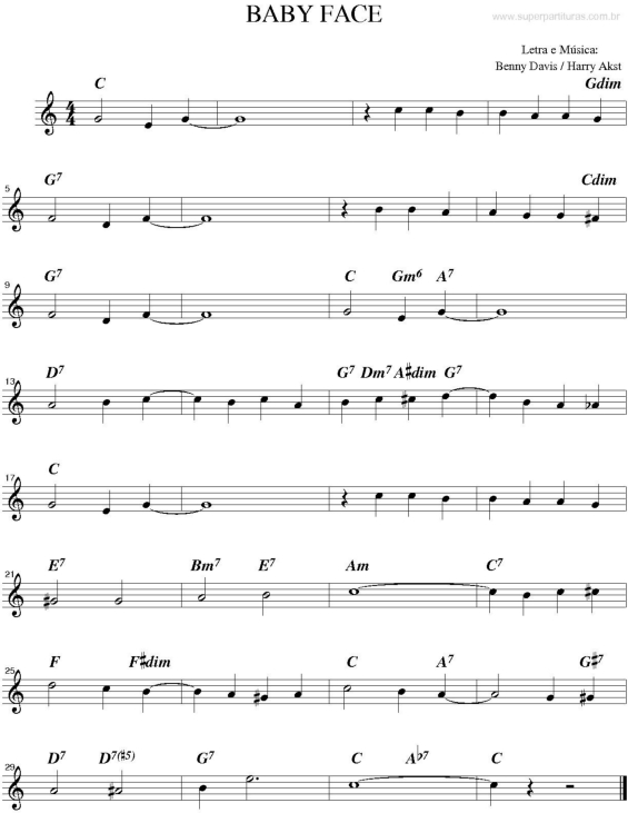 Partitura da música Baby Face