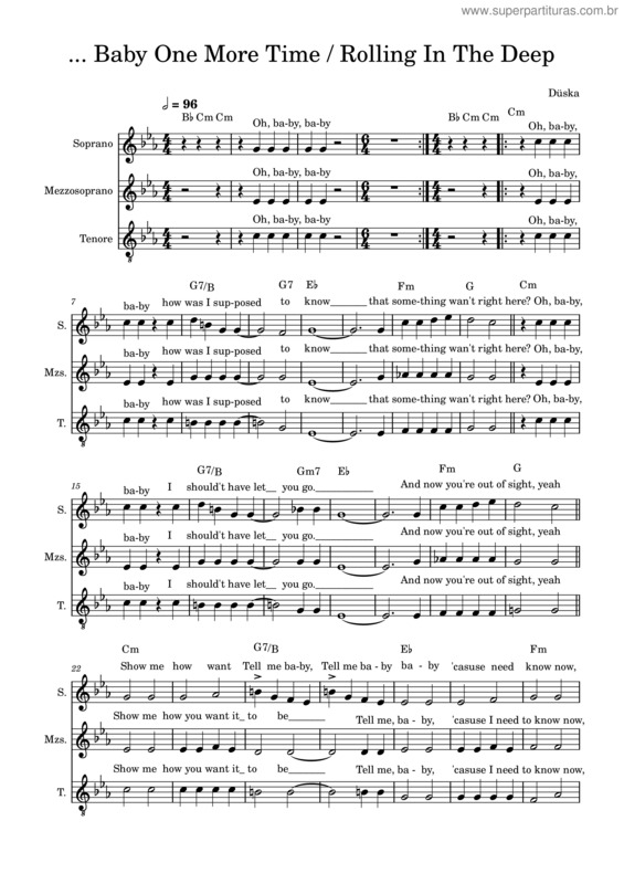 Partitura da música Baby One More Time / Rolling In The Deep – Düska Choir Version