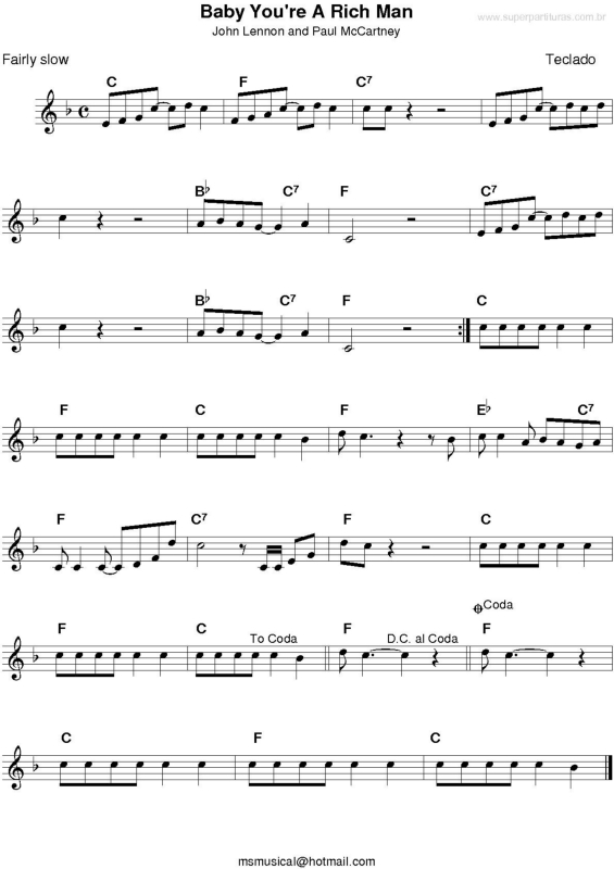 Partitura da música Baby You`re A Rich Man v.2