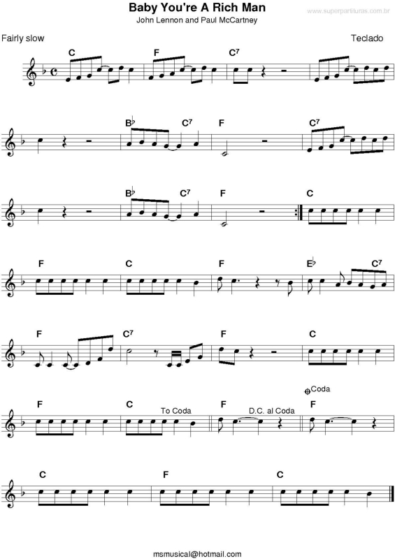 Partitura da música Baby You`re A Rich Man v.2