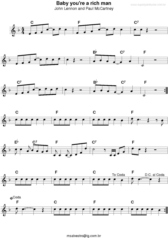 Partitura da música Baby You`re a Rich Man v.3