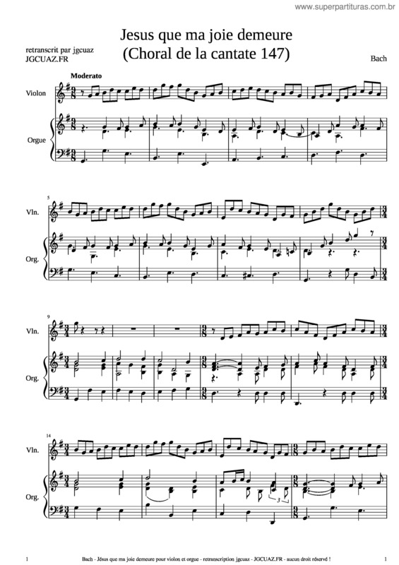 Partitura da música Bach – Jesus Que Ma Joie Demeure Pour Violon Et Orgue