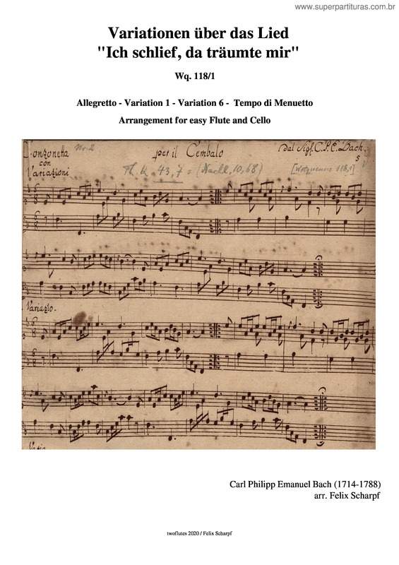 Partitura da música Bach, Carl Philipp Emanuel – Ich Schlief, Da Traeumte Mir