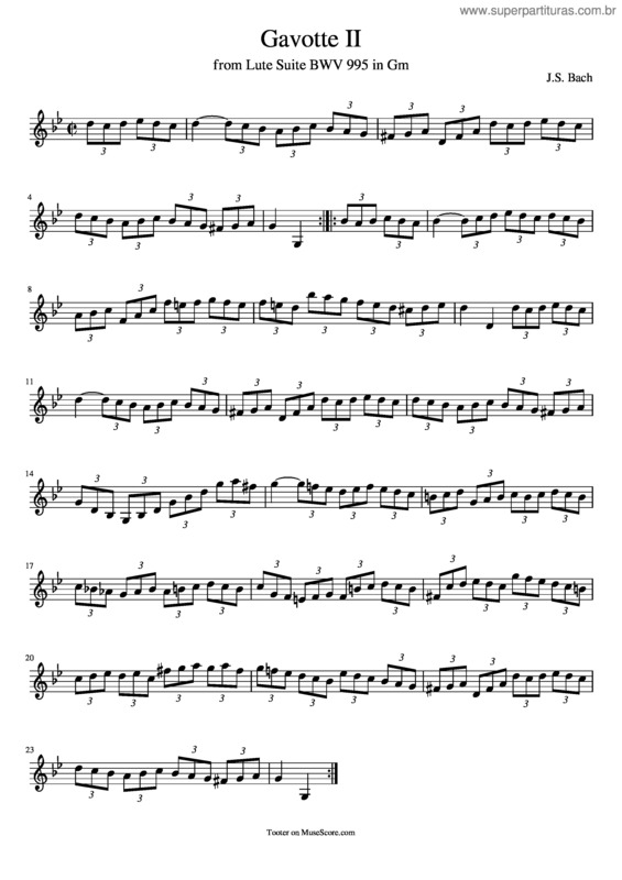 Partitura da música Bach, J.S. –  Bwv 995 Gavotte Ii Lute Suite In Gm