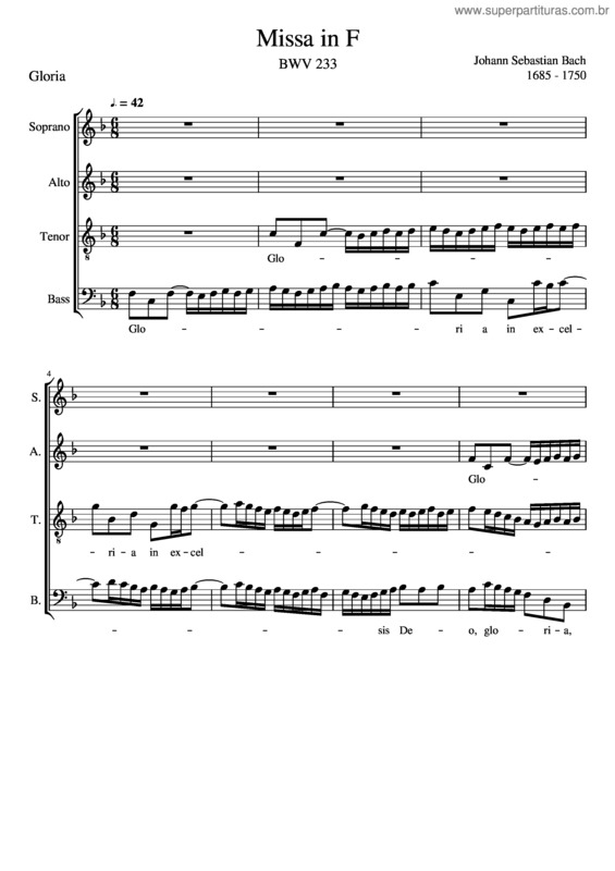 Partitura da música Bach Bwv 233, Missa F, Gloria Für Bass
