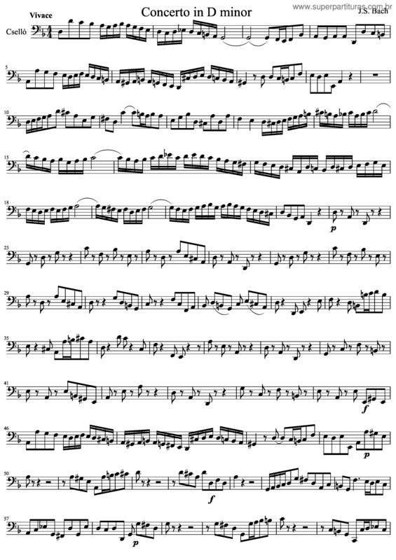 Partitura da música Bach Concerto In D Minor Cello