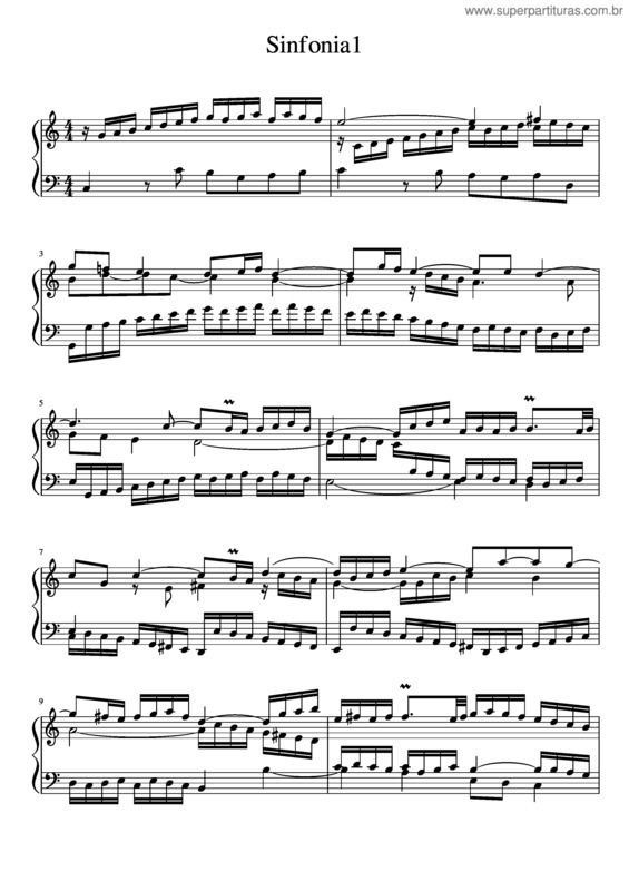Partitura da música Bach J. S. Sinfonia 1