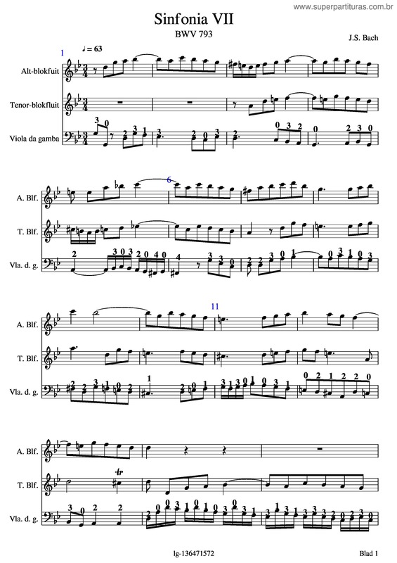Partitura da música Bach J.S Sinfonia Vii